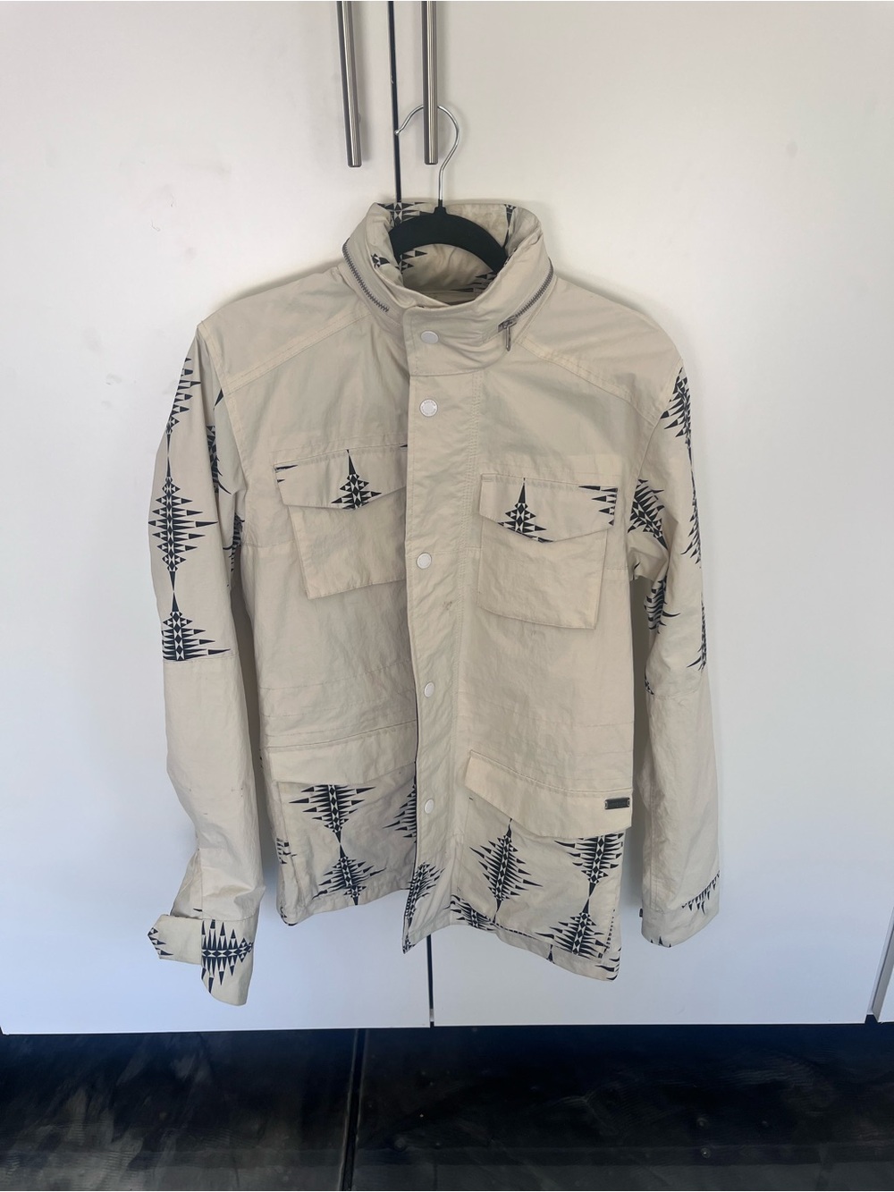 Scotch & Soda Cream Field Jacket with Black Geometric Print